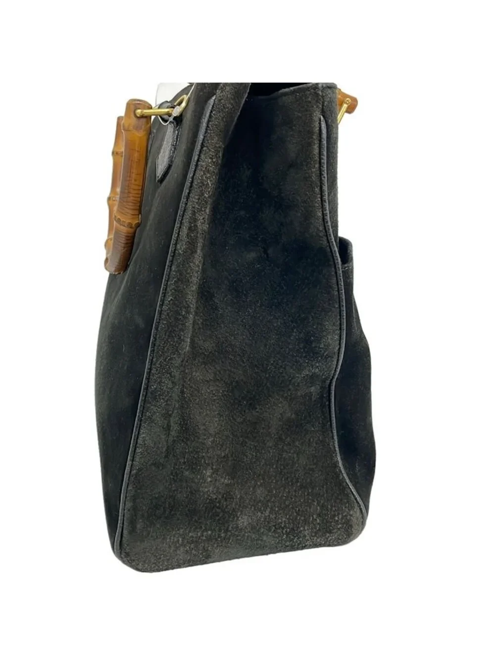 Gucci Handbag Bamboo Black Brown Leather